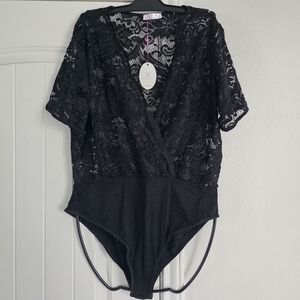 Women Black Lace Bodysuit Lingerie Tops